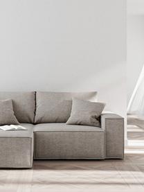 Divano letto angolare in tessuto grigio chiaro con contenitore Melow, Rivestimento: 100% poliestere Con 80.00, Struttura: legno duro, legno tenero,, Tessuto grigio chiaro, nero, Larg. 250 x Prof. 150 cm
