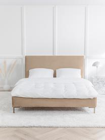 Sametová čalouněná postel s čelem Peace, Šedobéžová, Š 140 cm, D 200 cm