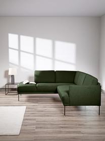 Canapé d'angle tissu vert foncé pieds en métal Fluente, Tissu vert foncé, larg. 221 x prof. 200 cm, méridienne à gauche