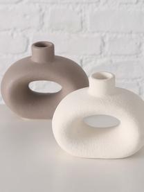 Set 2 candelabri in gres Rody, Gres, Bianco, taupe, opaco, Larg. 12 x Alt. 10 cm