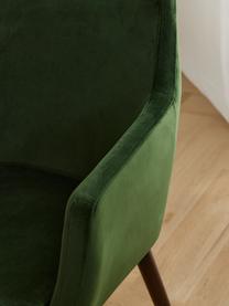 Samt-Armlehnstuhl Nora mit Holzbeinen, Bezug: Polyestersamt Der hochwer, Beine: Eichenholz, gebeizt, Samt Waldgrün, dunkles Eichenholz, B 58 x T 58 cm