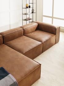 Canapé modulable en cuir recyclé brun Lennon, Cuir brun, larg. 327 x prof. 180 cm, méridienne à gauche