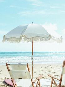 Beige parasol Retro met franjes, knikbaar, Frame: gelamineerd hout, Franjes: katoen, Gebroken wit, Ø 180 x H 230 cm