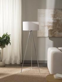 Lampa podłogowa trójnóg z kloszem z tkaniny Cella, Biały, odcienie chromu, Ø 45 x W 147 cm