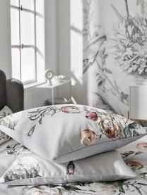 Biancheria da letto in raso di cotone Blossom, Grigio con stampa floreale, 155 x 200 cm + 1 federa 50 x 80 cm