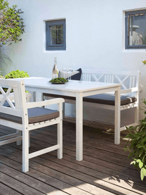 Grand banc de jardin en bois Rosenborg, Bois d'acajou, laqué, Blanc, larg. 150 x haut. 89 cm