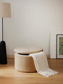 Tabouret en tissu bouclé avec coffre Alida, Tissu peluche brun, Ø 50 x haut. 42 cm