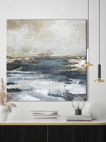 Ręcznie malowany obraz na płótnie Freja Blue Bay, Odcienie złotego, niebieski, odcienie piaskowego, wielobarwny, S 70 x W 70 cm
