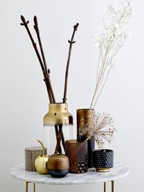 Kleine handgemaakte plantenpot Dela van keramiek, Keramiek, Blauw, goudkleurig, Ø 10 x H 10 cm