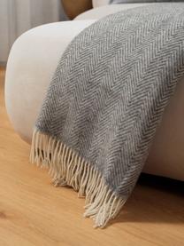 Plaid en laine à franges et motif chevrons Tirol-Mona, Gris, larg. 140 x long. 200 cm
