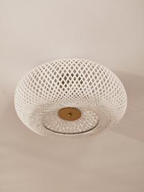 Dizajnová stropná lampa z bambusu Evelyn, Biela, odtiene zlatej, Ø 50 x V 20 cm