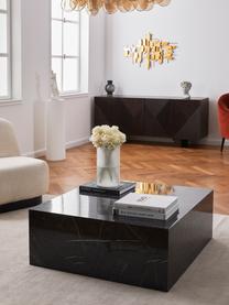 Tavolino da salotto effetto marmo Lesley, Pannello di fibra a media densità (MDF) rivestito con foglio di melamina, Nero marmorizzato lucido, Larg. 90 x Prof. 90 cm