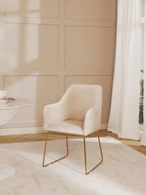 Chaise à accoudoirs en velours crème Isla, Revêtement : blanc crème Pied : couleur dorée, larg. 58 x prof. 62 cm
