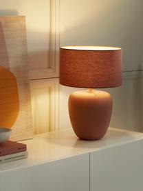 Große Keramik-Tischlampe Eileen in Terrakotta, Lampenschirm: Leinen (100 % Polyester), Lampenfuß: Keramik, Terrakotta, matt, Ø 33 x H 48 cm
