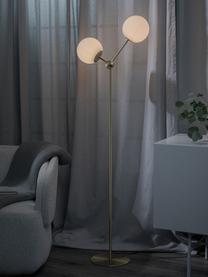 Lámpara de pie de vidrio opalino Aurelia, Pantalla: vidrio, Cable: cubierto en tela, Latón, blanco, Ø 25 x Al 155 cm