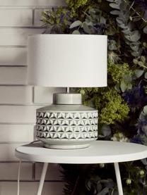 Kleine keramische tafellamp Monica met linnen lampenkap, Lampenkap: linnen, Lampvoet: keramiek, Beige, grijs, Ø 23 x H 33 cm