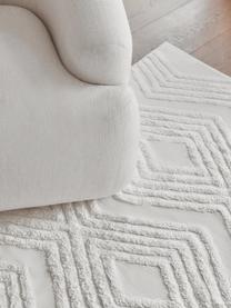 Tappeto in cotone tessuto a mano con struttura in rilievo Ziggy, 100% cotone, Bianco crema, Larg. 80 x Lung. 150 cm (taglia XS)
