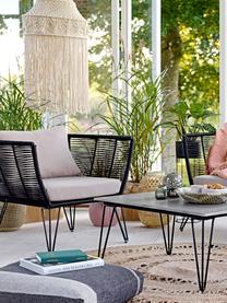 Tuin fauteuil Mundo met kunststoffen vlechtwerk, Frame: gepoedercoat metaal, Zitvlak: polyethyleen, Bekleding: polyester, Zwart, beige, B 87 x D 74 cm