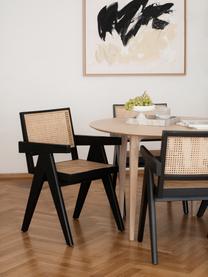 Sedia con braccioli e intreccio viennese Sissi, Struttura: legno di quercia massicci, Seduta: rattan, Legno di faggio, nero verniciato, Larg. 52 x Prof. 58 cm