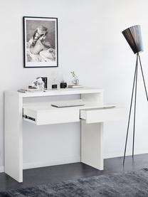 Schmaler Schreibtisch Teresa mit ausziehbarer Tischplatte, Spanplatte mit Melaminbeschichtung (MFC), Mitteldichte Holzfaserplatte (MDF), FSC®-zertifiziert, Weiß, B 100 x T 36 cm