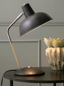 Lampa biurkowa w stylu retro Hood, Lampa: czarny, odcienie mosiądzu Klosz wewnątrz: biały, S 20 x W 38 cm