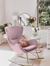 Fluwelen schommelstoel Wing in roze met metalen poten, Bekleding: fluweel (polyester), Frame: gegalvaniseerd metaal, Fluweel roze, goudkleurig, B 76 x D 108 cm