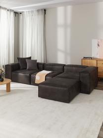 Canapé d'angle modulaire 4 places cuir recyclé avec tabouret Lennon, Cuir brun-gris, larg. 327 x prof. 207 cm
