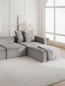 Modulaire bank Lennon (4-zits) van corduroy met kruk, Bekleding: corduroy (92% polyester, , Frame: massief grenenhout, FSC-g, Poten: kunststof De poten bevind, Corduroy grijs, B 327 x H 207 cm