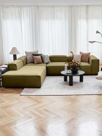 Canapé d'angle XL modulable Lennon, Tissu vert, larg. 329 x prof. 68 cm, méridienne à gauche