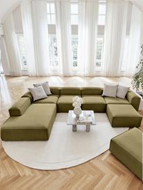 Canapé d'angle XL modulable Lennon, Tissu vert, larg. 329 x prof. 68 cm, méridienne à gauche