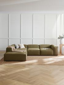 Divano angolare componibile XL Lennon, Rivestimento: 100% poliestere Con 115.0, Struttura: legno di pino massiccio, , Piedini: plastica, Tessuto verde, Larg. 329 x Alt. 68 cm, chaise-longue a destra