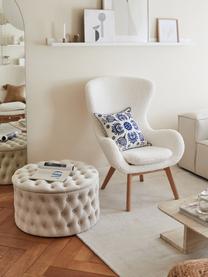 Pouf contenitore XL in velluto Chiara, Rivestimento: velluto (poliestere) Con , Velluto bianco crema, Ø 70 x Alt. 42 cm