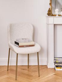 Krzesło tapicerowane bouclé Tess, Tapicerka: 70% poliester, 20% wiskoz, Nogi: metal malowany proszkowo, Kremowobiały bouclé, złoty, S 49 x G 64 cm