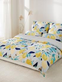 Ropa de cama doble cara de satín Garda, Azul, amarillo, blanco, Cama 80 cm (135 x 200 cm), 2 pzas.