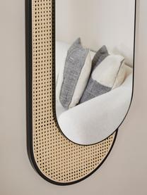 Ovale wandspiegel Esma met Weens weefsel, Frame: metaal, rotan, Zwart, beige, B 51 x H 143 cm