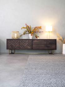 Visgraat tv-meubel Luca met deuren van massief hout, Frame: gecoat metaal, Bruin, goudkleurig, 180 x 54 cm