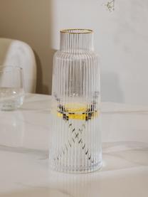 Carafe et verres à relief rainuré et bord doré Minna, 5 élém., Verre, soufflé bouche, Transparent, couleur dorée, Ø 10 x haut. 25 cm