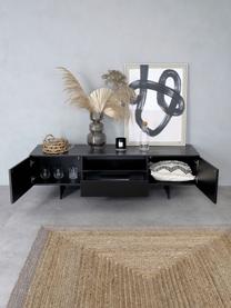 Tv-meubel Fiona met oppervlak in marmerlook, Frame: gelakt middeldichte vezep, Poten: gepoedercoat metaal, Plank: keramiek, Frame: mat zwart. Poten: mat zwart. Plank: zwart, gemarmerd, B 160 x H 46 cm