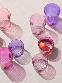 Mondgeblazen waterglazen Gems met groefreliëf, 4-delig, Mondgeblazen glas, Roze- en lilatinten, Ø 8 x H 7 cm, 300 ml
