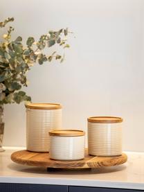 Opbergdoos Stax van steengoed, Pot: keramiek, Deksel: bamboehout, Beige, helder hout, Ø 12 x H 12 cm, 950 ml