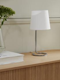Tischlampe Cade, Lampenschirm: Textil, Lampenfuß: Metall, gebürstet, Weiß, Silberfarben, Ø 19 x H 42 cm