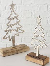 Decoratieve boompjes Murmansk, 2 stuks, Mangohout, vernikkeld aluminium, Licht hout, zilverkleurig, Set met verschillende formaten