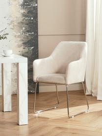 Sedia con braccioli in velluto Isla, Rivestimento: velluto (poliestere) Con , Gambe: metallo rivestito, Velluto bianco crema, argentato, Larg. 60 x Prof. 62 cm
