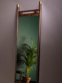 Eckiger Anlehnspiegel Riva mit braunem Holzrahmen und Lederriemen, Rahmen: Buchenholz, Spiegelfläche: Spiegelglas, Dunkelbraun, B 60 x H 180 cm