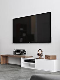 Meuble TV avec porte coulissante Lieke, Noyer, blanc, larg. de 110 à 203 x haut. 32 cm