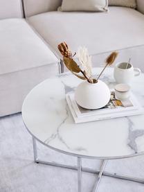 Tavolino da salotto con piano in vetro effetto marmo Antigua, Struttura: metallo cromato, Bianco latteo marmorizzato, cromo, Ø 80 x Alt. 45 cm