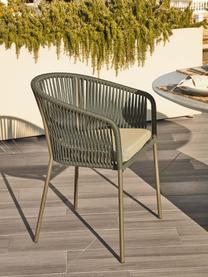 Krzesło ogrodowe Yanet, Tapicerka: 100% poliester, Stelaż: metal ocynkowany, Ciemny zielony, beżowa tkanina, S 56 x G 55 cm