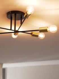 Plafondlamp Venja in messingkleur, Baldakijn: gepoedercoat metaal, Zwart, messingkleurig, Ø 55 x H 20 cm