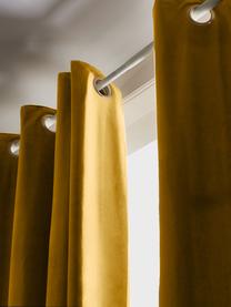 Cortinas opacas de terciopelo con ojales Rush, 2 uds., 100% poliéster (reciclado), Mostaza, An 135 x L 260 cm