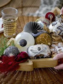 Kerstballen Mouna, 2 stuks, Parelwit, grijs, beige, Ø 10 x H 10 cm